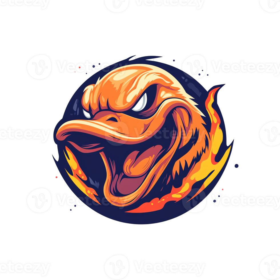 Illustration Angry Duck Face with Fire Background png