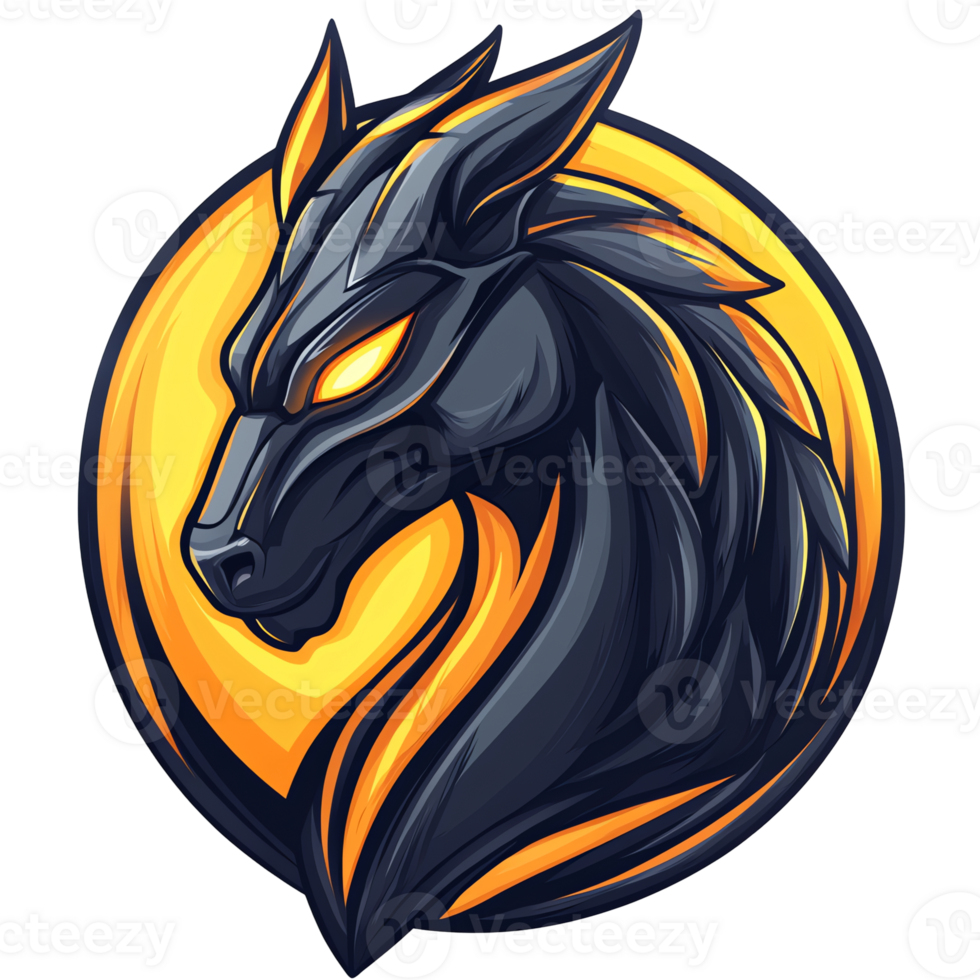 Illustration - Majestic Wolf with Fiery Eyes and Dark Mane png
