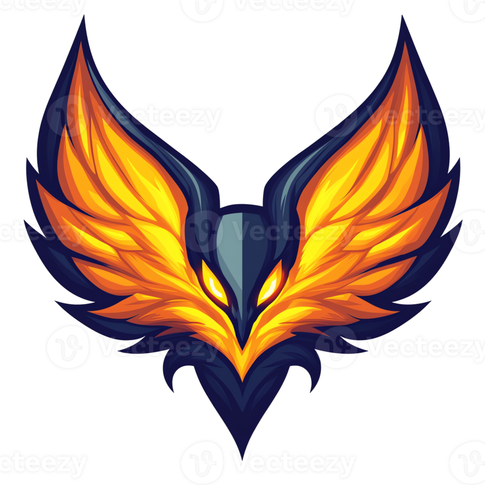 Phoenix fire wings emblem on transparent background a modern and abstract graphic design png
