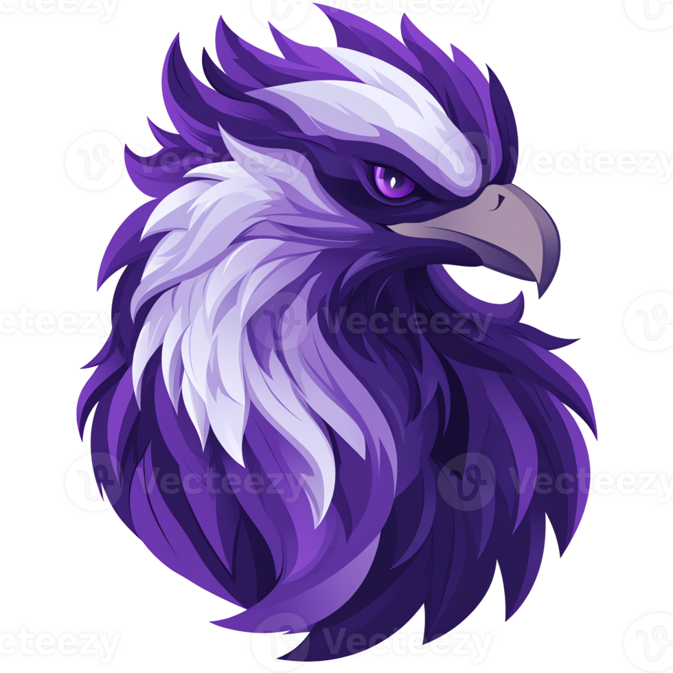 Majestic purple and white eagle with fiery plumage on transparent background png