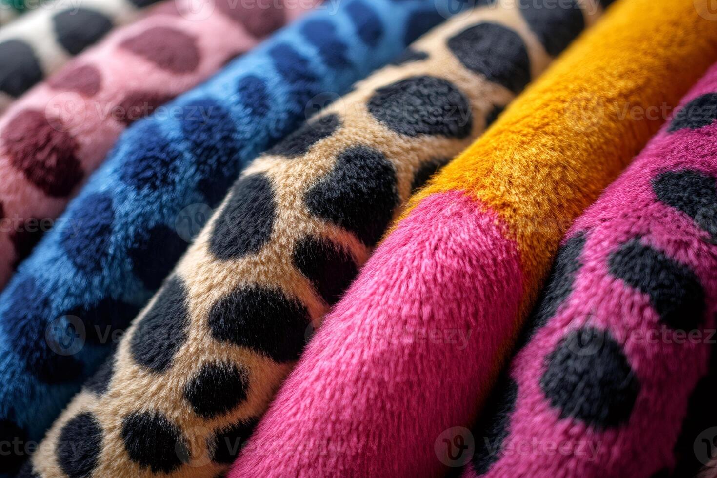 Colorful soft fluffy leopard print fabrics showing modern fashion trends photo