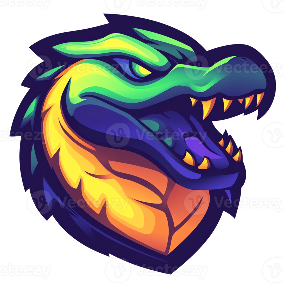 Illustration - Colorful Alligator Head with Open Mouth and Sharp Teeth png