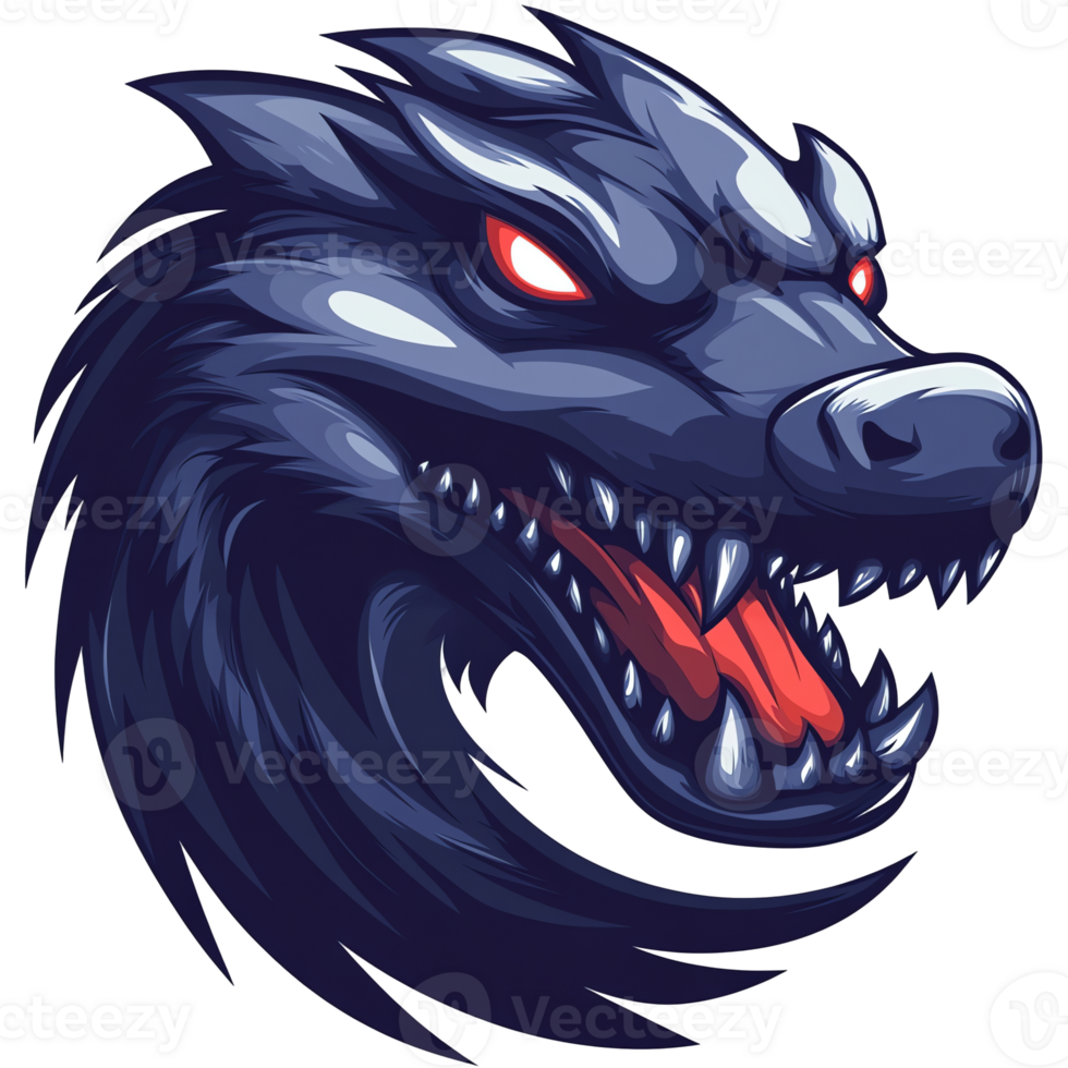 Fierce dark dragon head on transparent background a digital fantasy illustration png