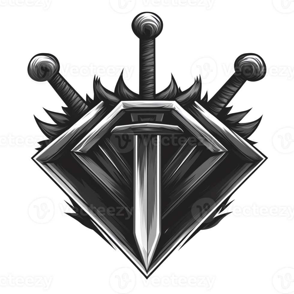 Illustration - Swords, Shield, Diamond, Metal, Weapon, Blade, Sharp, Fight, War, Battle png