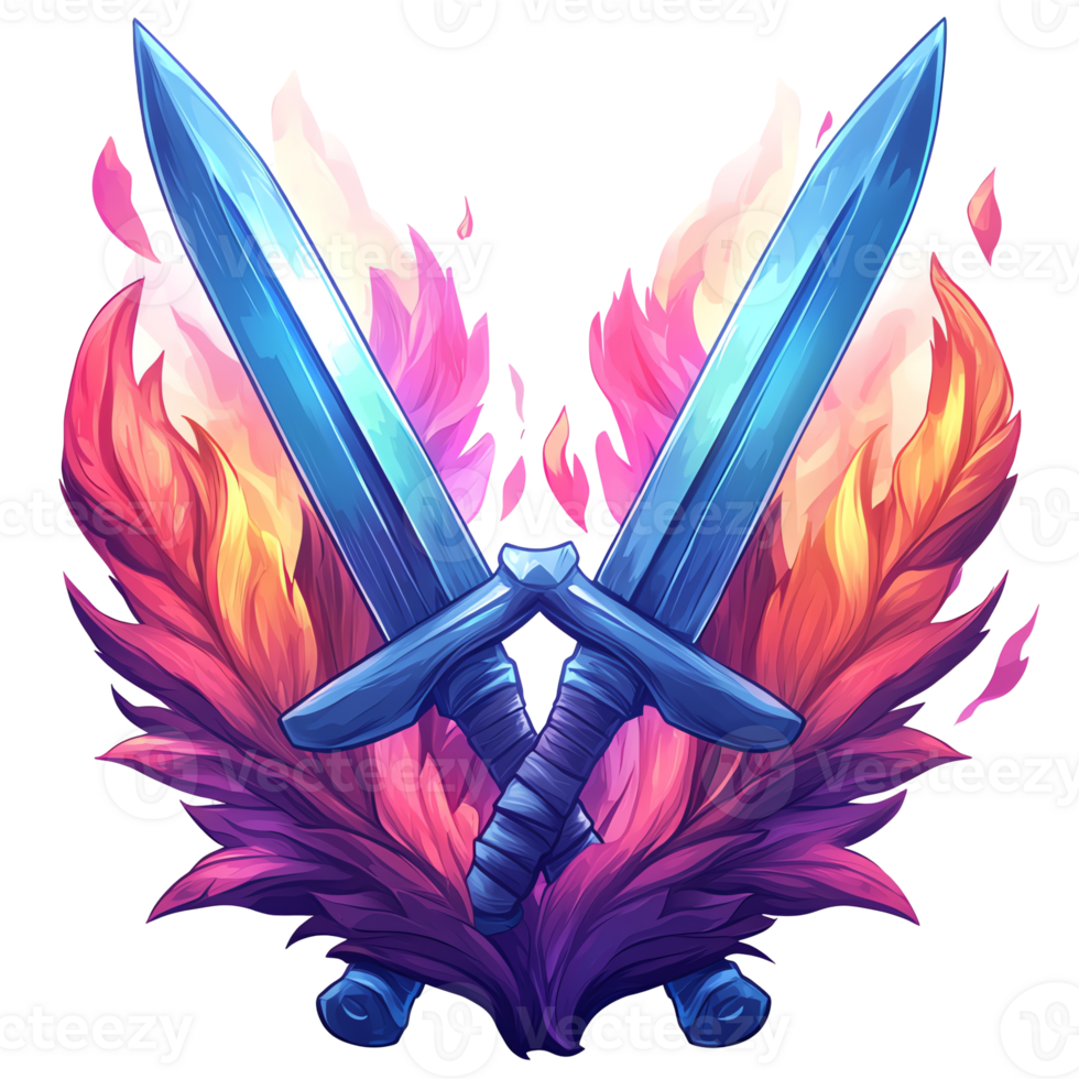 Illustration - Crossed Swords, Fire, Feathers, Fantasy, Magic, Power, Battle, Weapon, Conflict, Design png