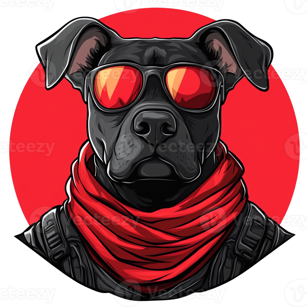 Stylish black dog with red accessories on transparent background a cool and trendy animal portrait png