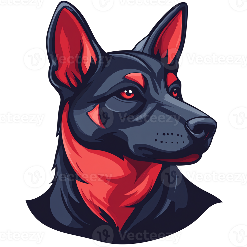 Fierce german shepherd with red accents on transparent background a illustration png