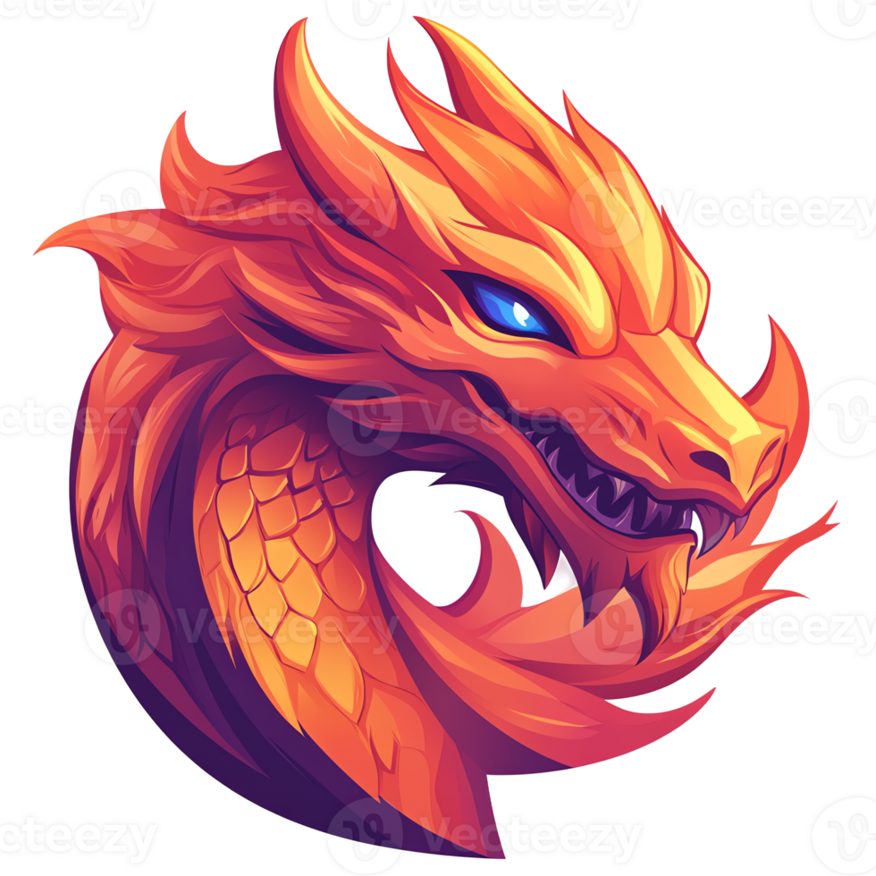 Fiery dragon head illustration with transparent background for creative projects and design png