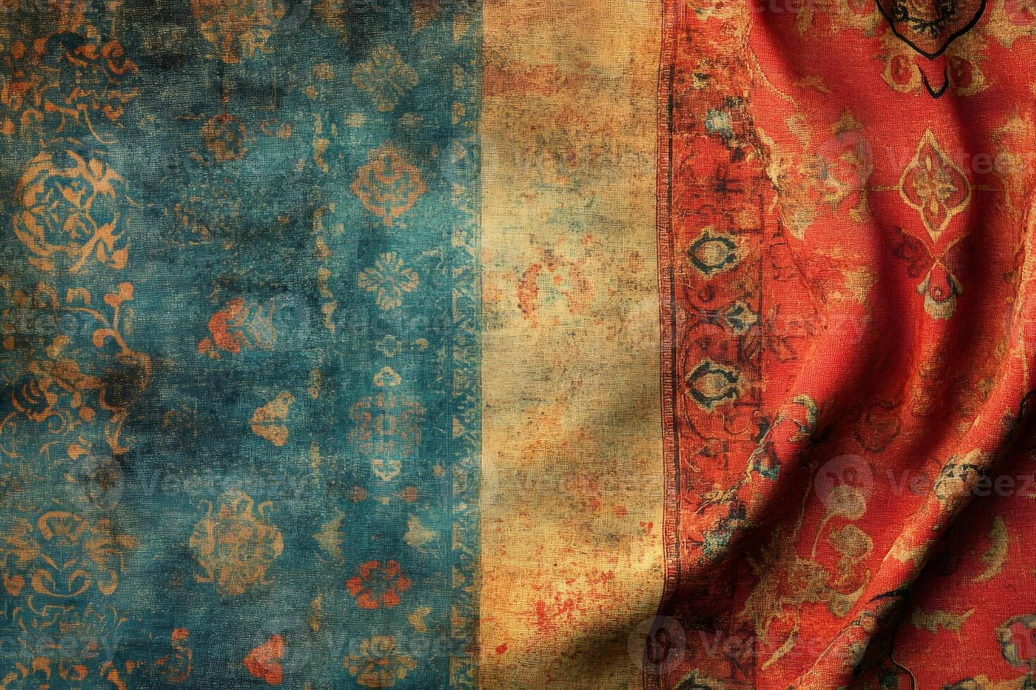 Antique persian carpet showing signs of wear and time creating a nostalgic atmosphere photo