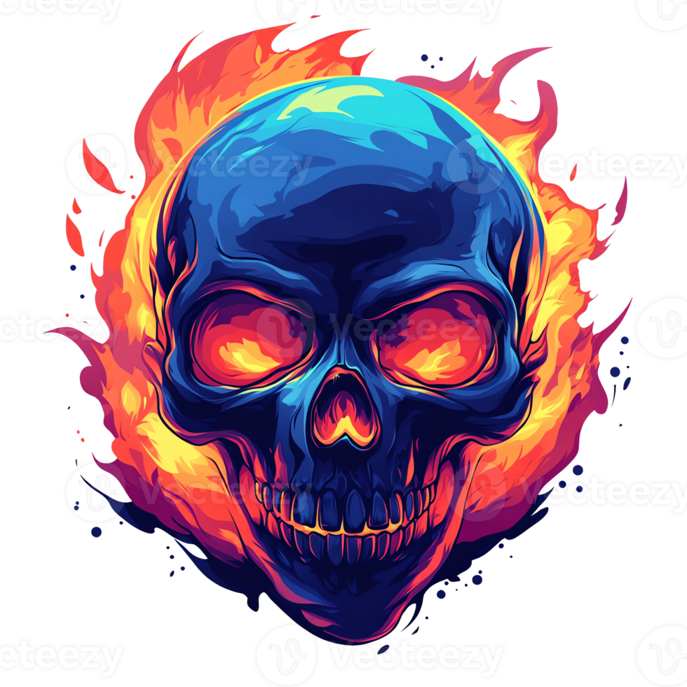 Blazing skull a fiery digital illustration on transparent background png