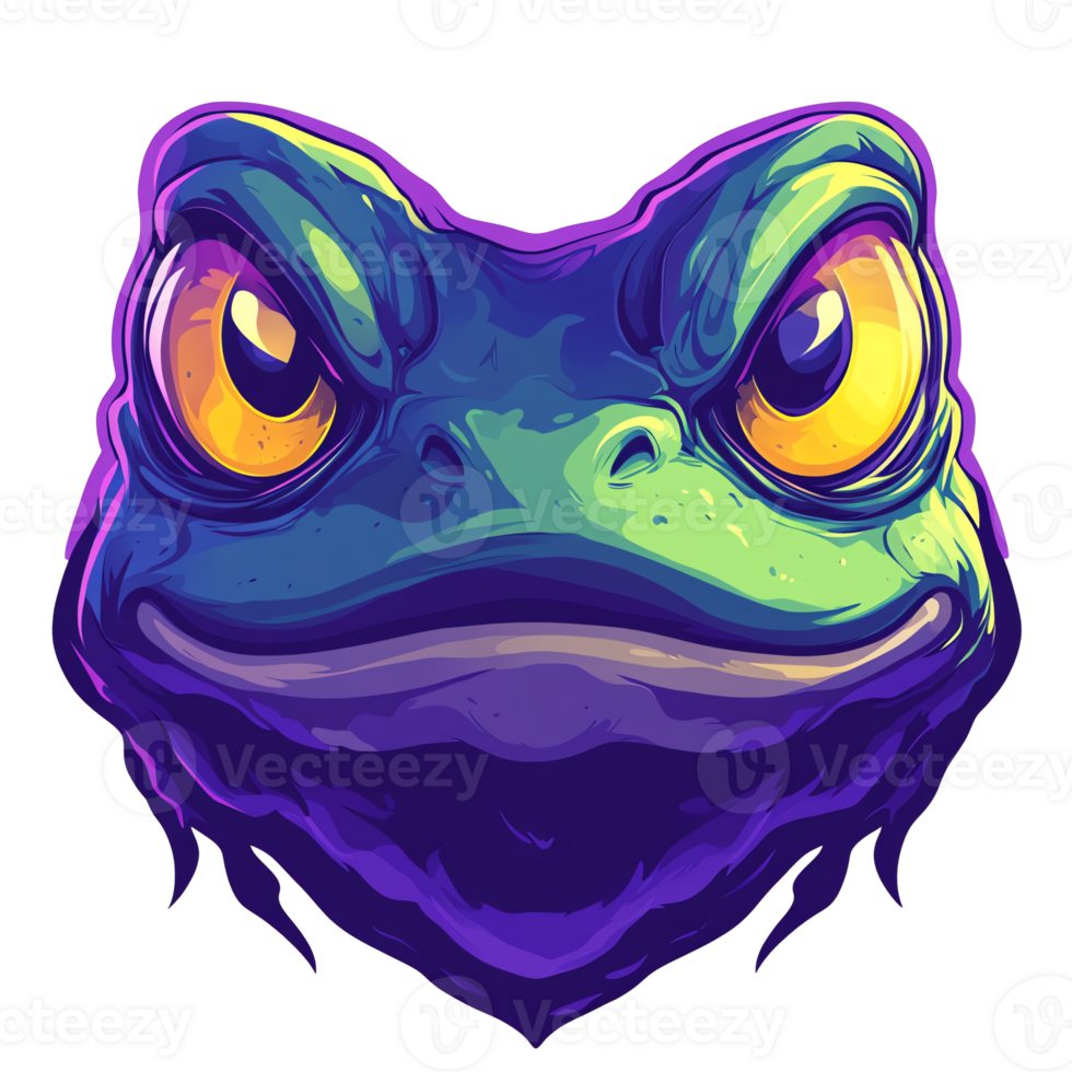 Vibrant stylized frog face illustration on transparent background png