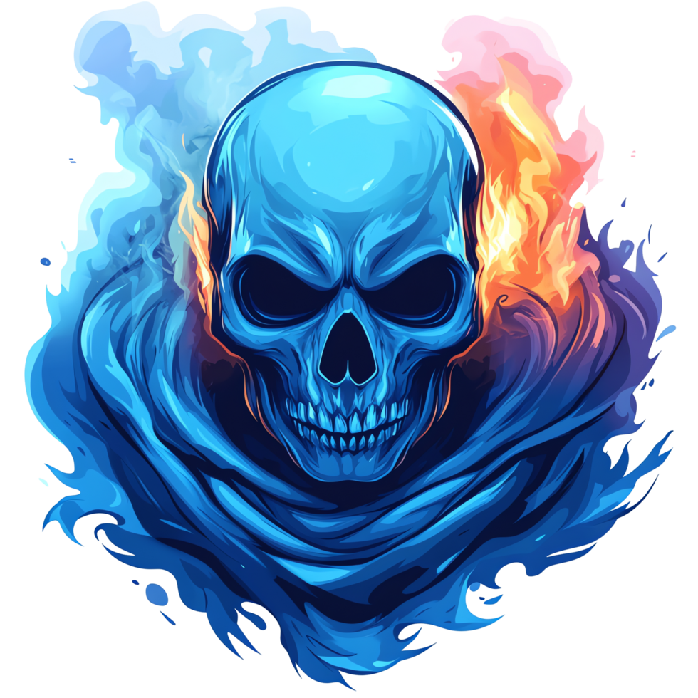 Skull with ice and fire energy on transparent background a digital art concept between 100 and 200 characters png