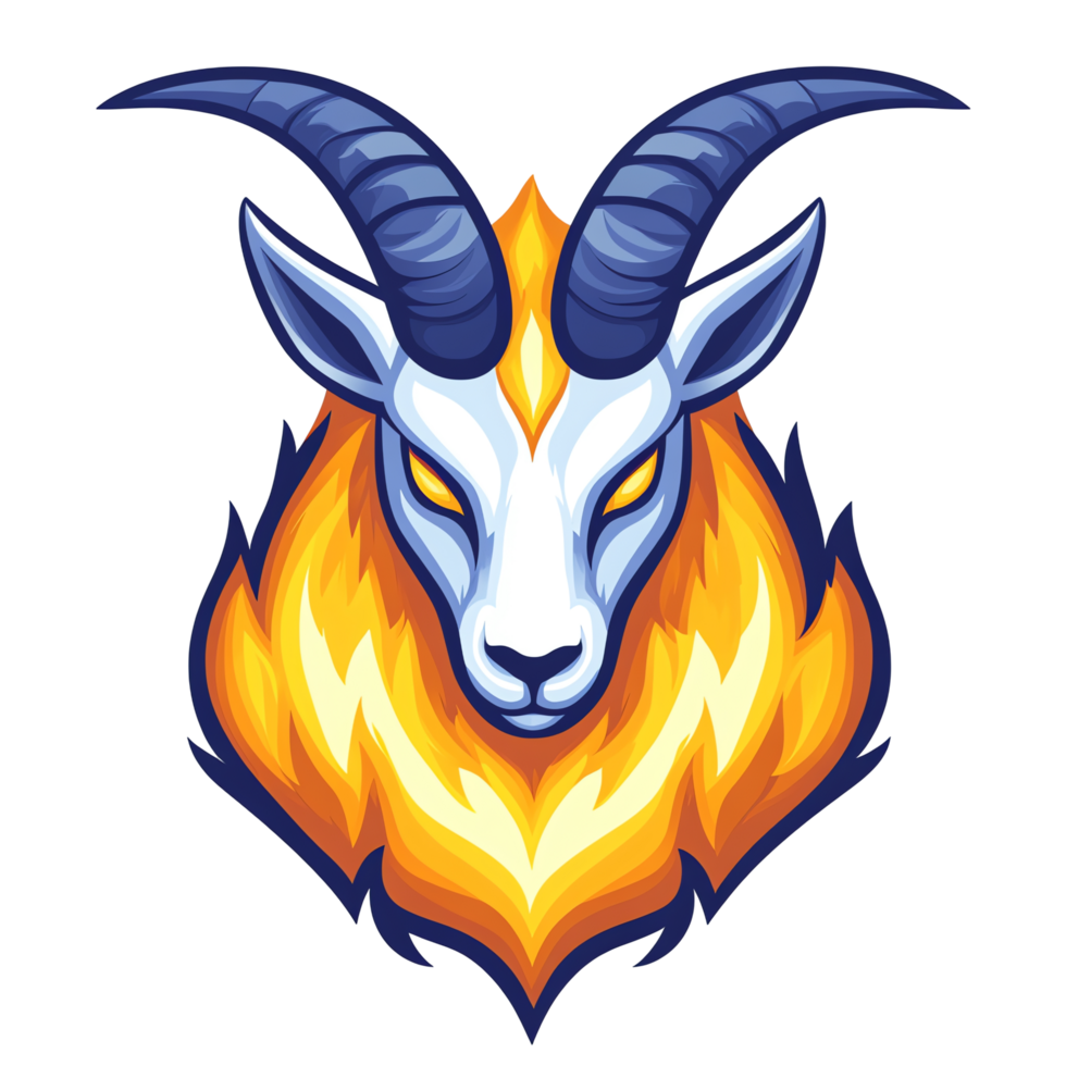 Fiery goat emblem a majestic fantasy creature on transparent background png