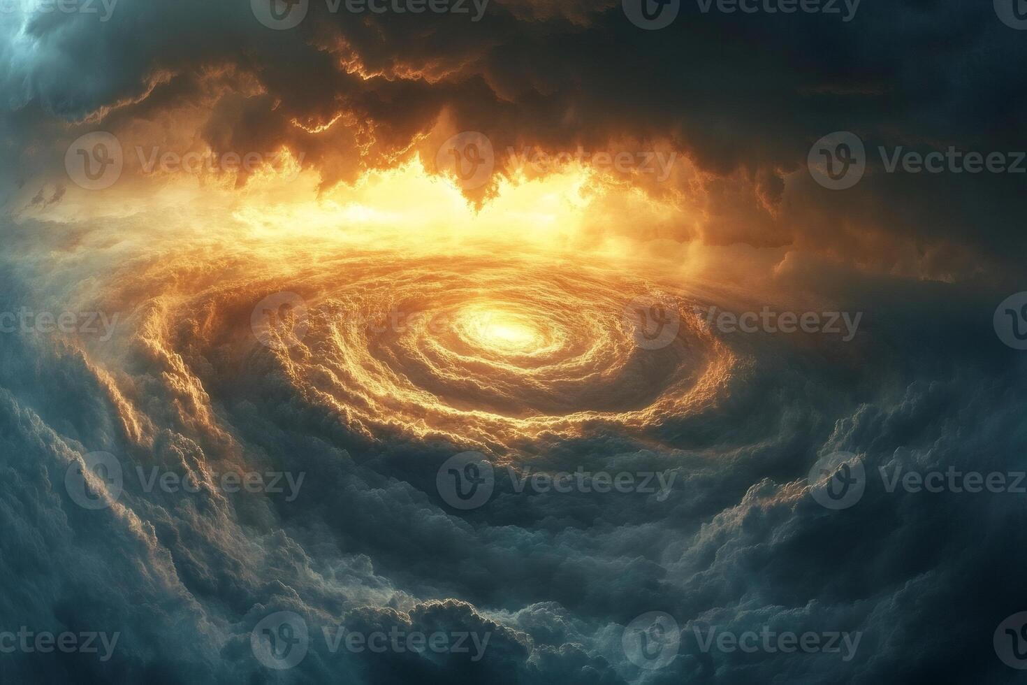 Swirling clouds creating a dramatic and atmospheric scene with golden light photo