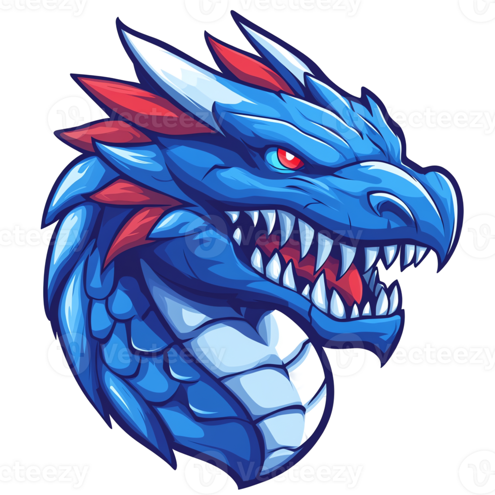 Fierce blue dragon head logo on transparent background for gaming and fantasy projects png