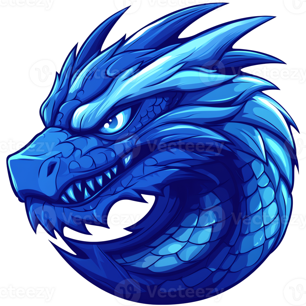 Detailed blue dragon head with textured scales and spikes on a transparent background for versatile design use png