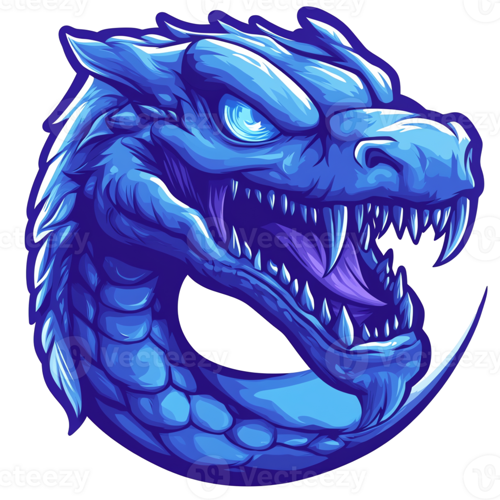 A menacing blue dragons head illustration on transparent background png