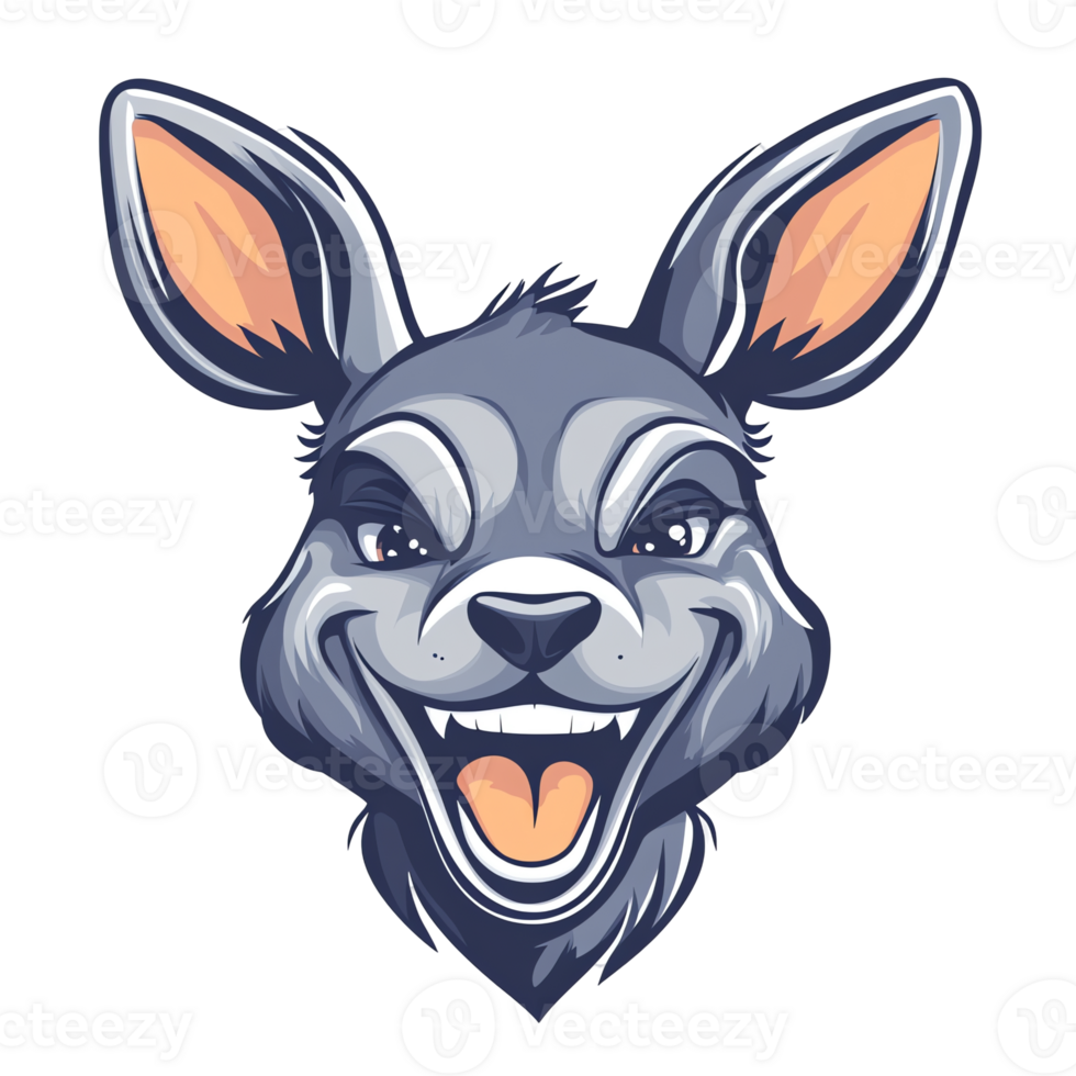Grinning kangaroo mascot head on transparent background for logos and designs 100 200 characters png