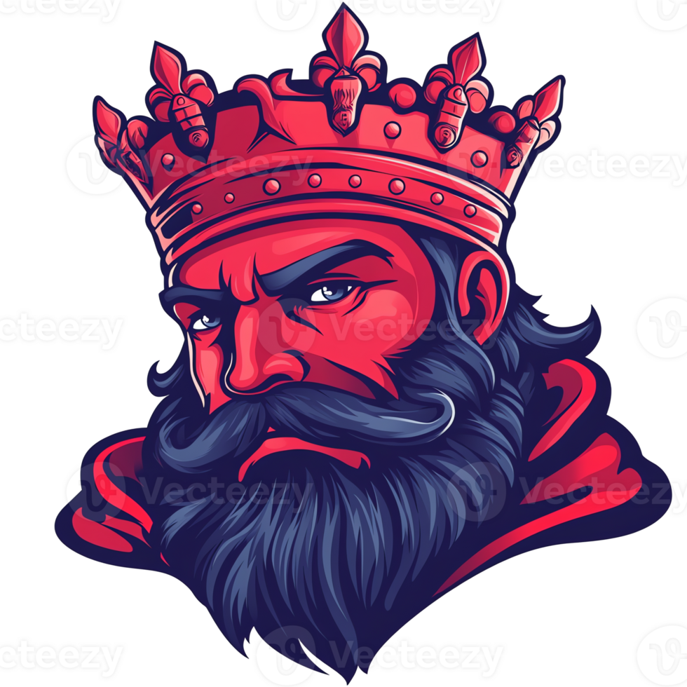 Illustration - Majestic King with Crown, Beard, and Stern Gaze png