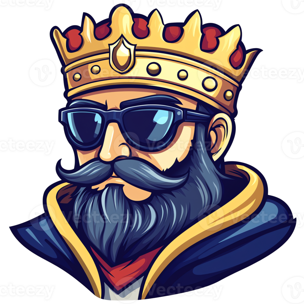 Illustration - Majestic King with Crown, Beard, and Sunglasses png