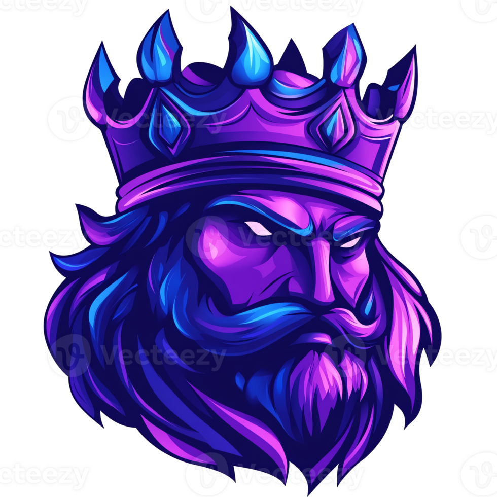 Majestic king head with crown in vibrant digital art style on transparent background png