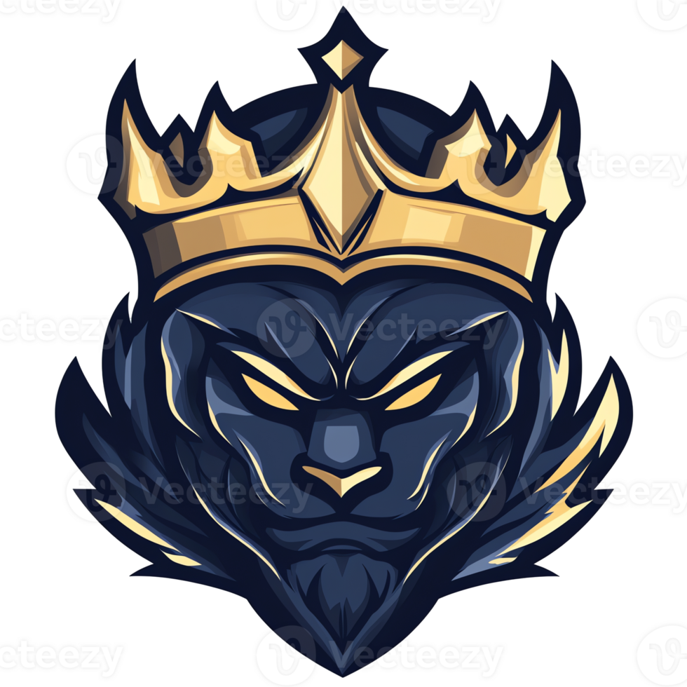 Majestic lion king logo with golden crown on transparent background a symbol of royalty and power png