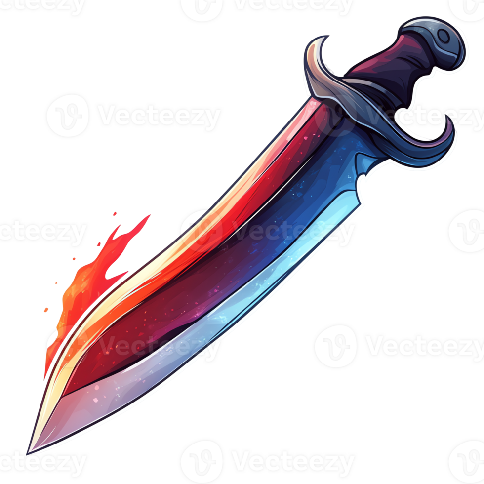 Fiery and icy gradient dagger on transparent background a high resolution fantasy weapon illustration png