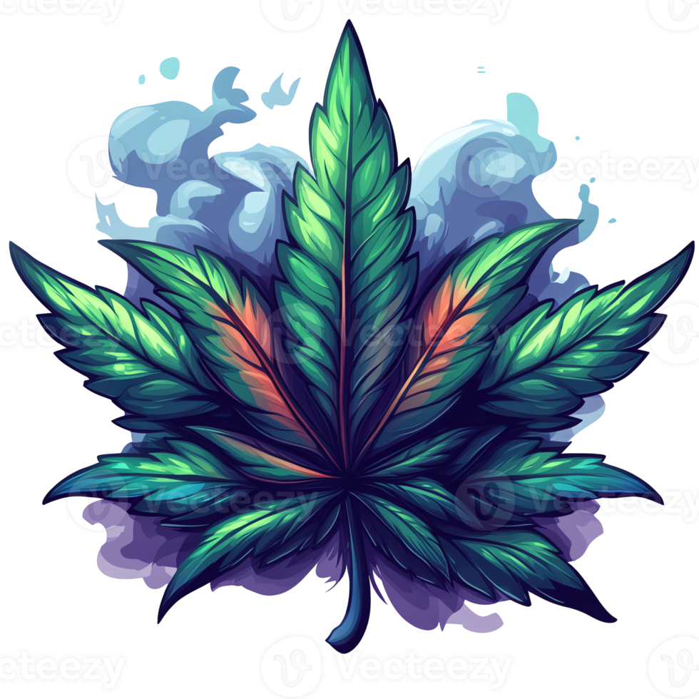 Mystical cannabis leaf design on transparent background a vibrant and psychedelic illustration png