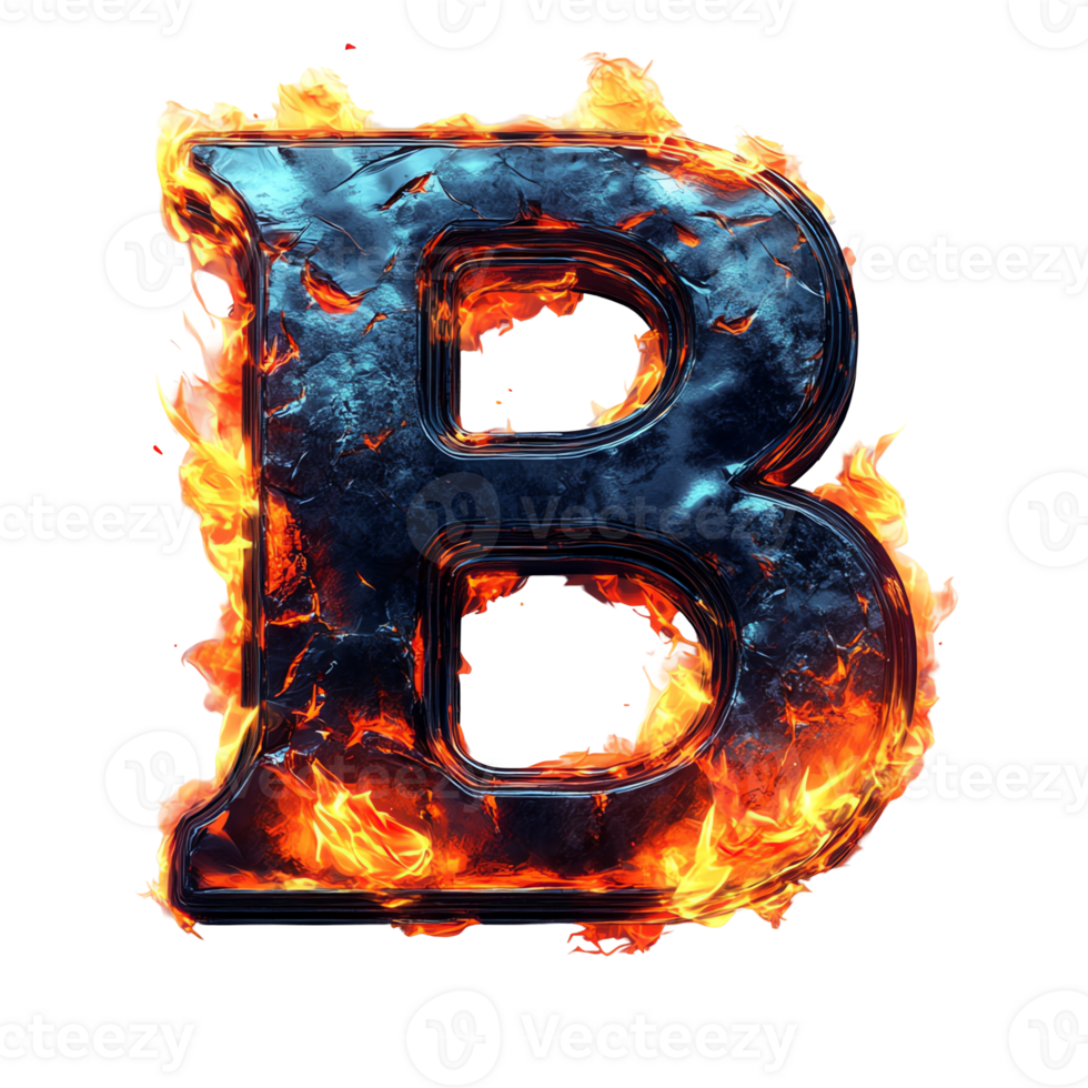 Fiery and bold letter b with molten texture on transparent background for dynamic designs png