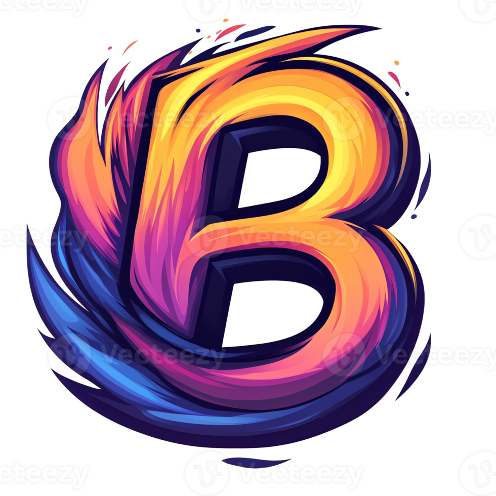 Letter b logo with fire and ice swirls on transparent background dynamic and modern design png