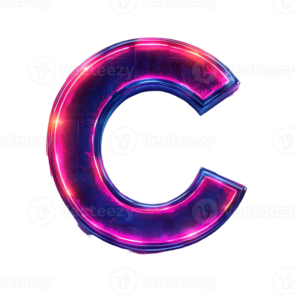 3D Illustration - Neon Pink and Blue Glowing Letter C png
