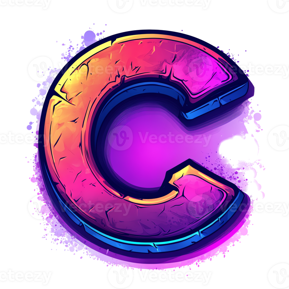 Striking cracked letter c logo in vibrant colors with transparent background perfect for modern brand identity png