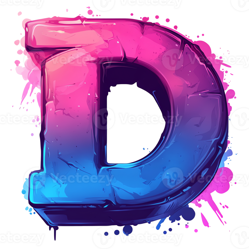 Vibrant letter d with watercolor effect on transparent background artistic alphabet letter design png