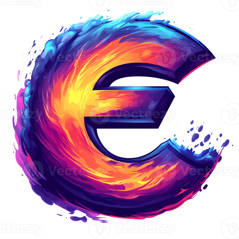 Fiery letter e a vibrant abstract design with dynamic color gradients on transparent background png