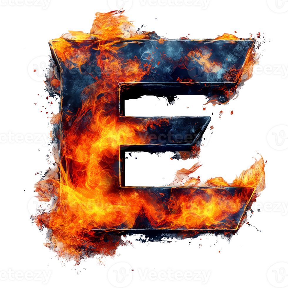 Fiery letter e a burning symbol of power and intensity on transparent background png