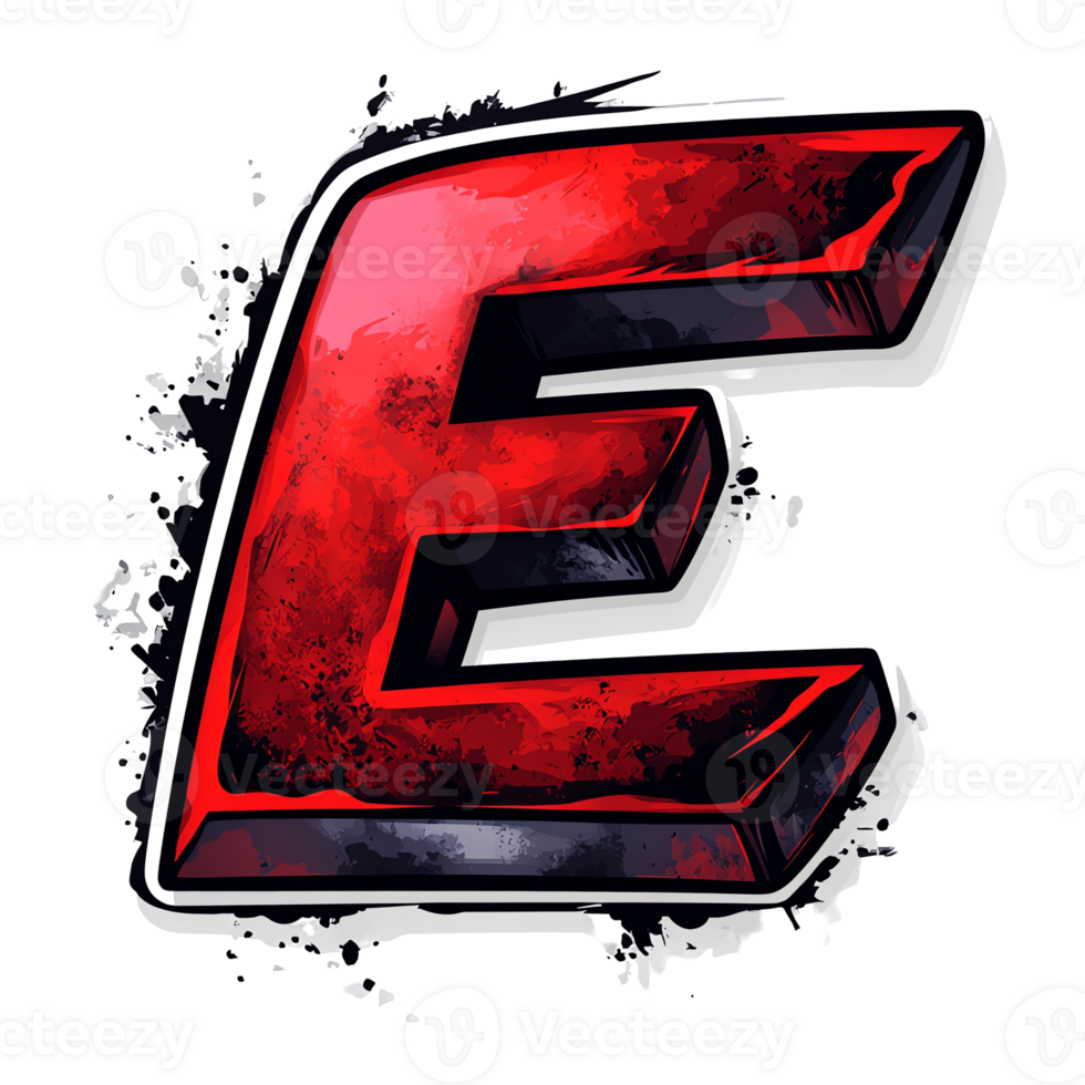 Bold and modern red e logo with metallic accents and smoky texture on transparent background png