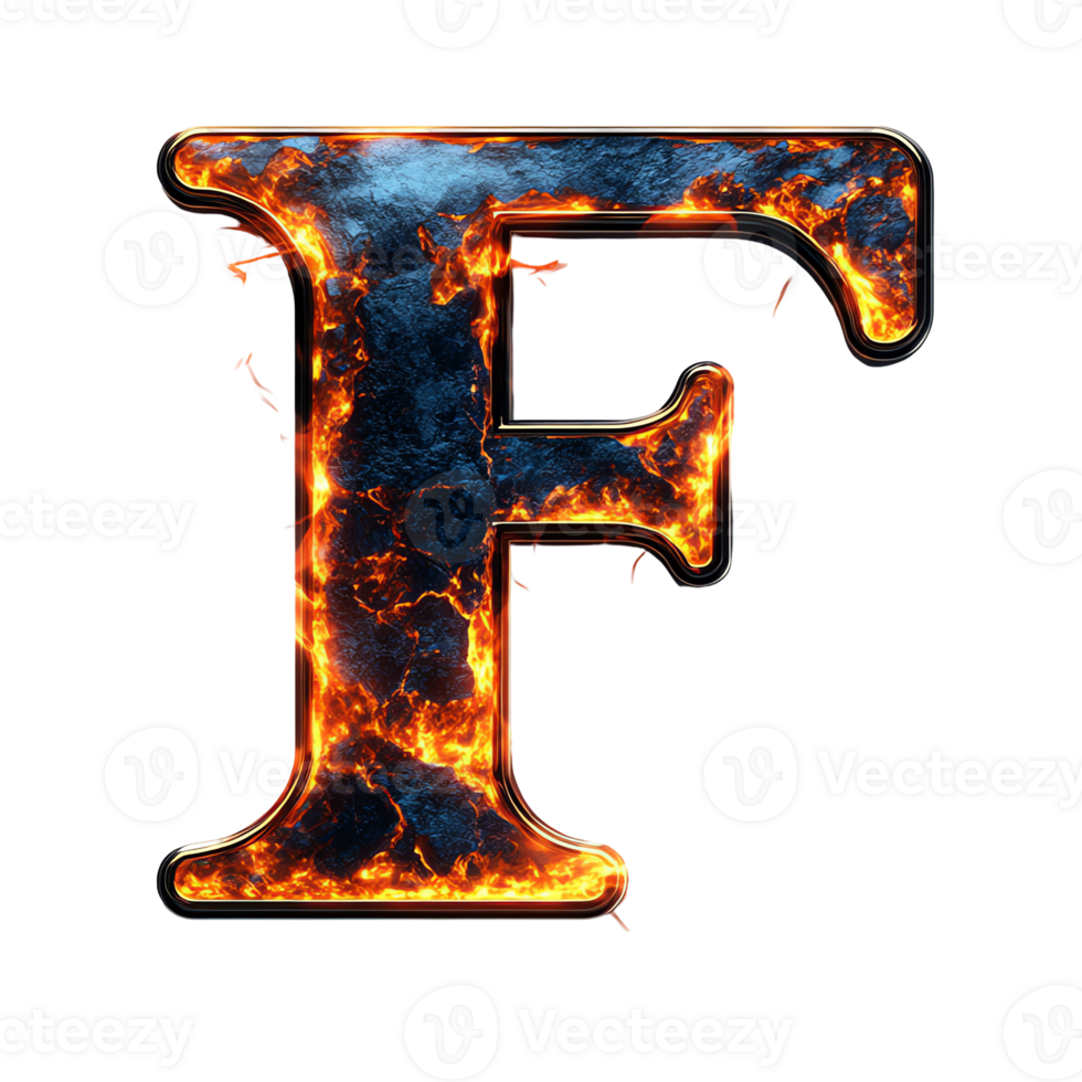 Fiery letter f with transparent background a vivid and intense graphic design element png