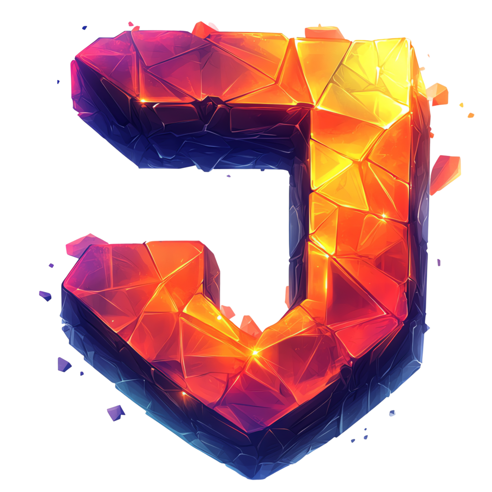 Fiery geometric letter j on transparent background vibrant polygon design abstract illustration png