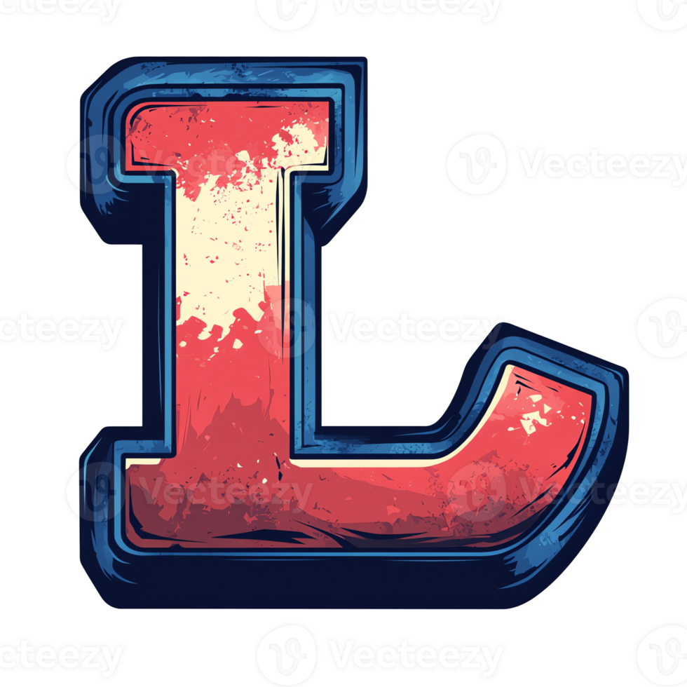 Stylized red and white letter l with blue outline on transparent background for logo design png