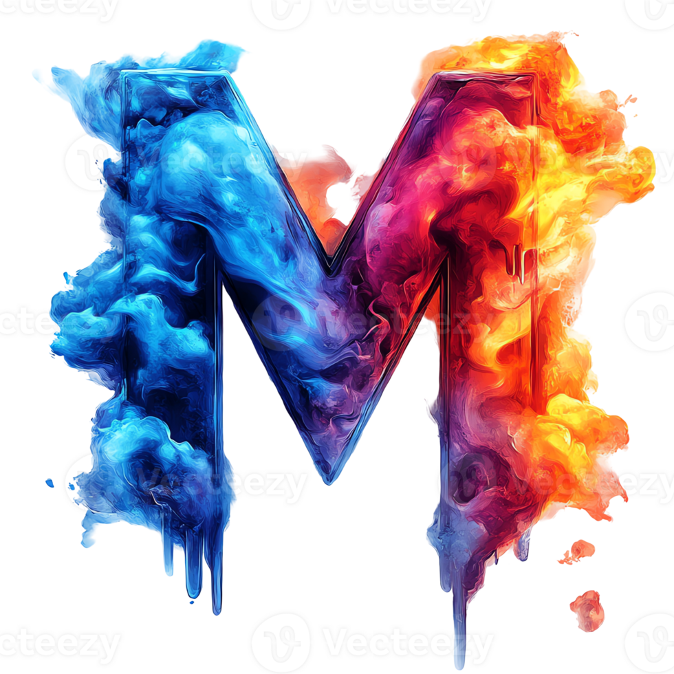 Artistic letter m with vibrant color smoke effect on transparent background alphabet illustration png