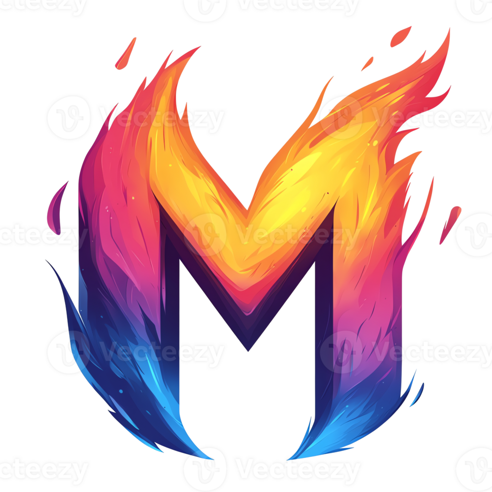 Fiery letter m logo with vibrant flames and transparent background for modern branding 100 200 characters png