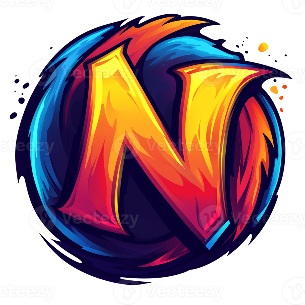 Fiery letter n logo design on transparent background bold and dynamic style png