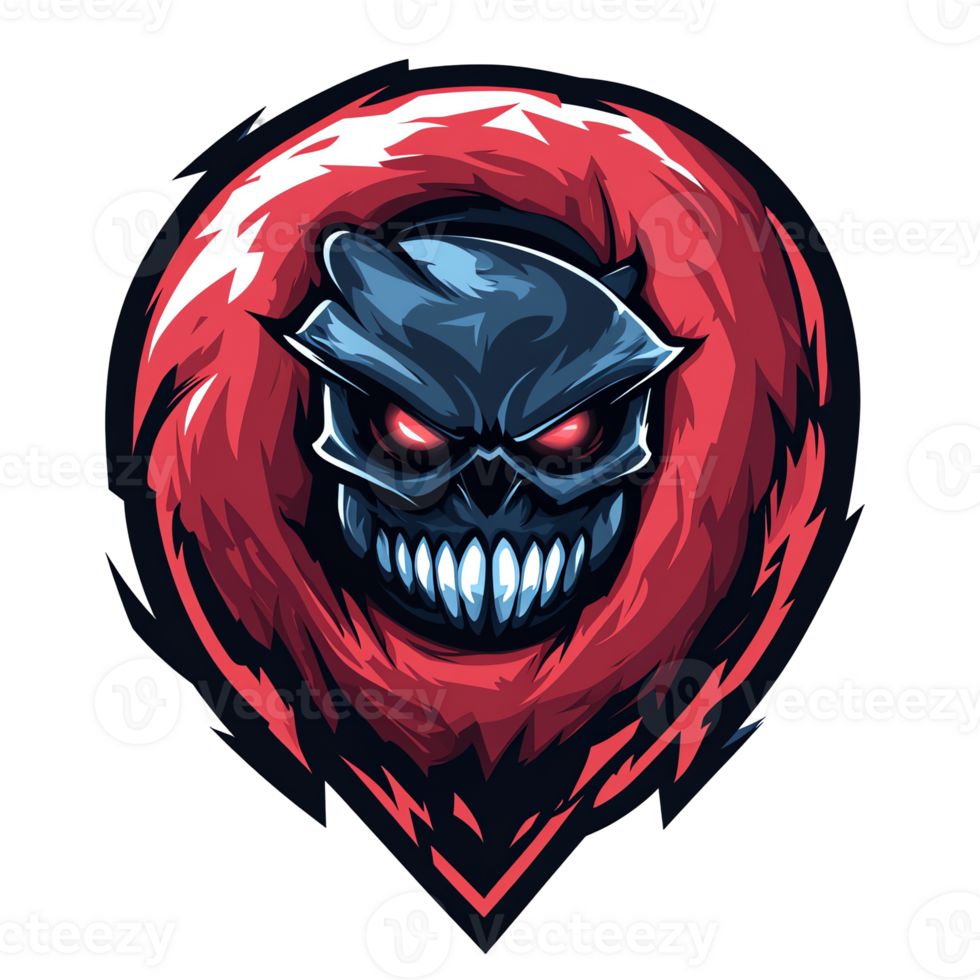 Illustration, Red and Blue Skull, Teeth, Glowing Eyes png