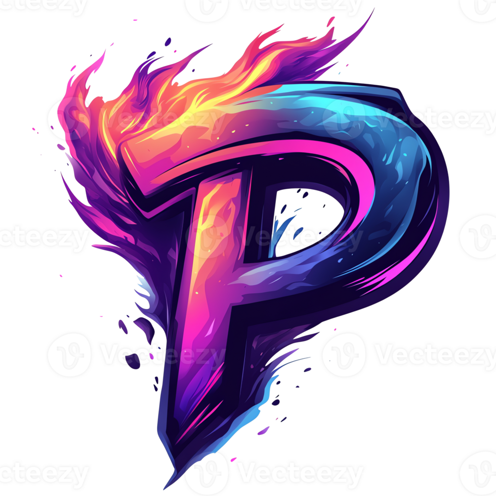 Illustration - Vibrant Letter P in Abstract Flames png