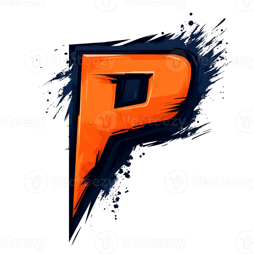Illustration - Orange and Blue Letter P with Paint Splatter Effect png