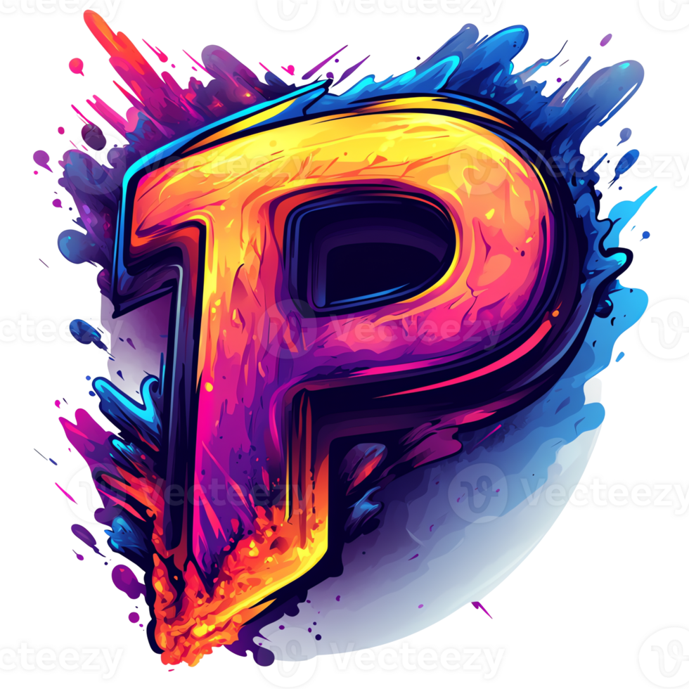 Illustration - Vibrant Letter P with Colorful Splashes png