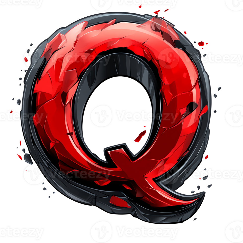 Illustration of 3D Red and Black Shattered Letter Q png