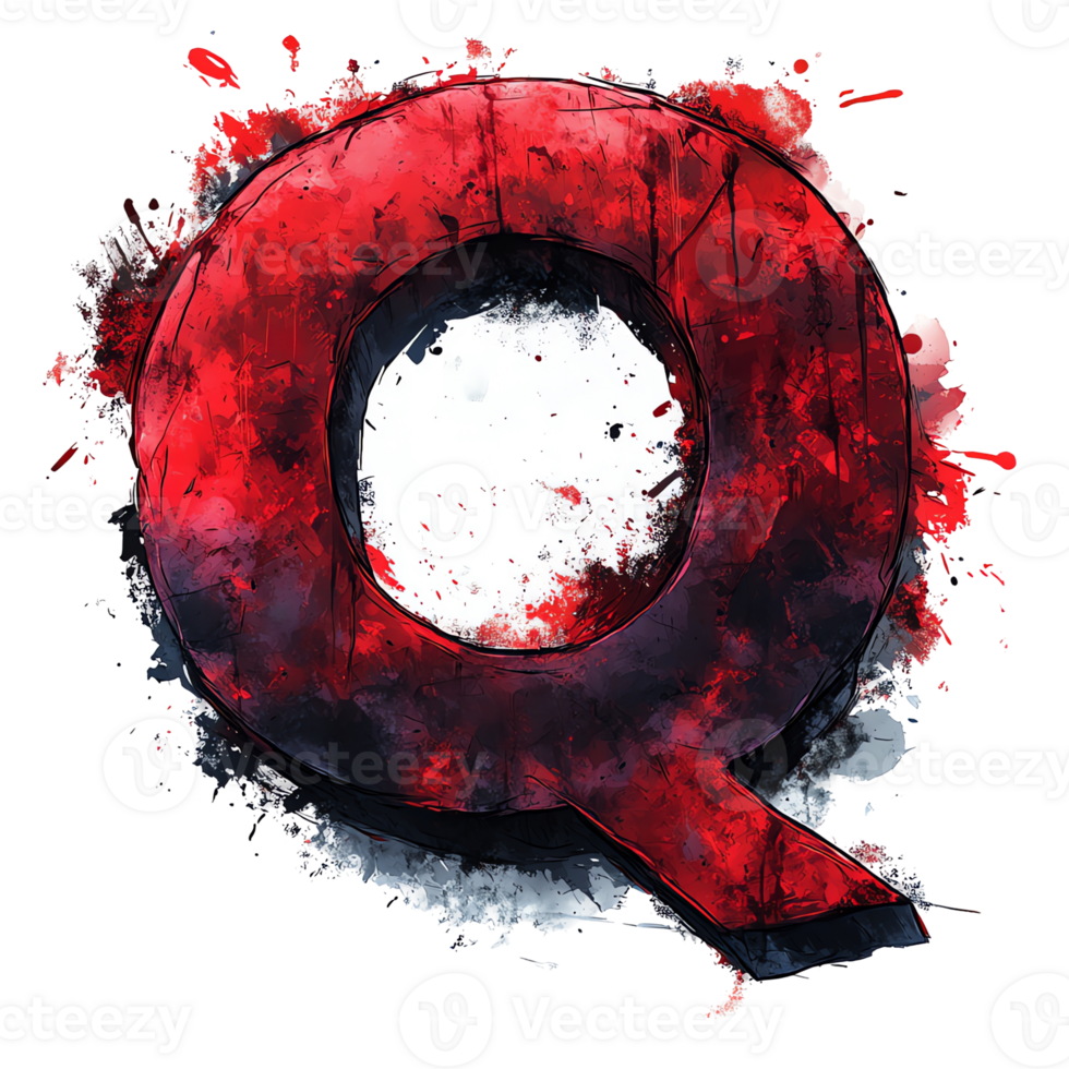 Red and Black Letter Q Abstract Art png