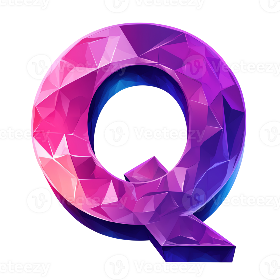 Geometrically designed and colorful letter q icon on transparent background with abstract shapes and modern typography png