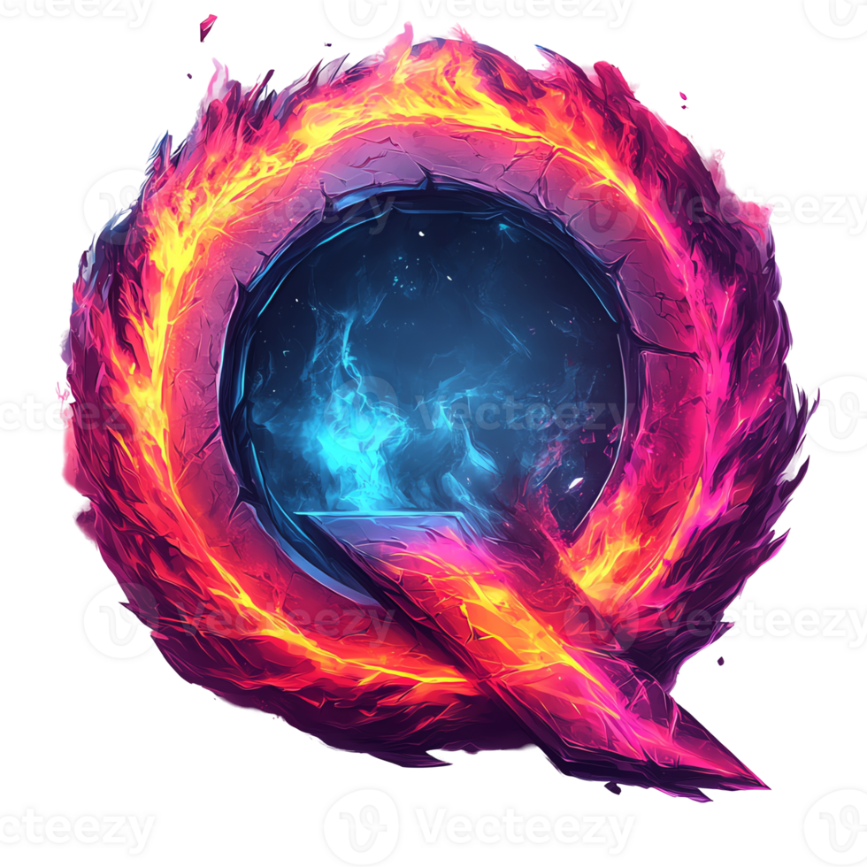 Illustration Abstract Background - Flaming Letter Q in Vibrant Colors png